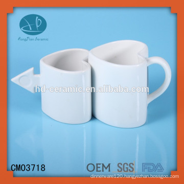 white ceramic heart shaped couples coffee mug,ceramic mug, heart shaped Ceramic mug supplier